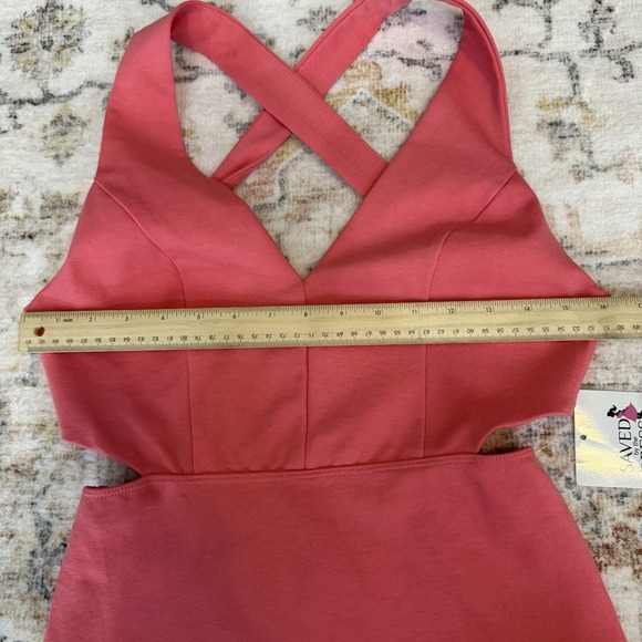 Blue Blush Size M Pink Bodycon V Neck Knit Cutout Back Mini Dress - Picture 9 of 11